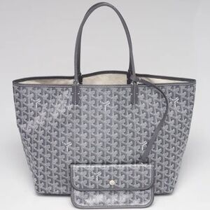 GOYARD Grey Chevron Print Coated Canvas St. Louis PM Tote Bag w/ MONOGRAM